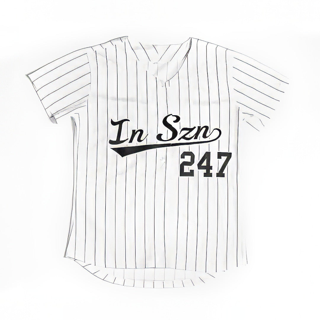 IN SZN 247 White Pinstripe Baseball Jersey