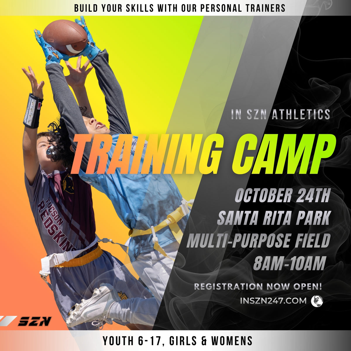 IN SZN Training Camp 10/24, 8-10AM (4 free tickets to U of A Football Game for Each Participant)